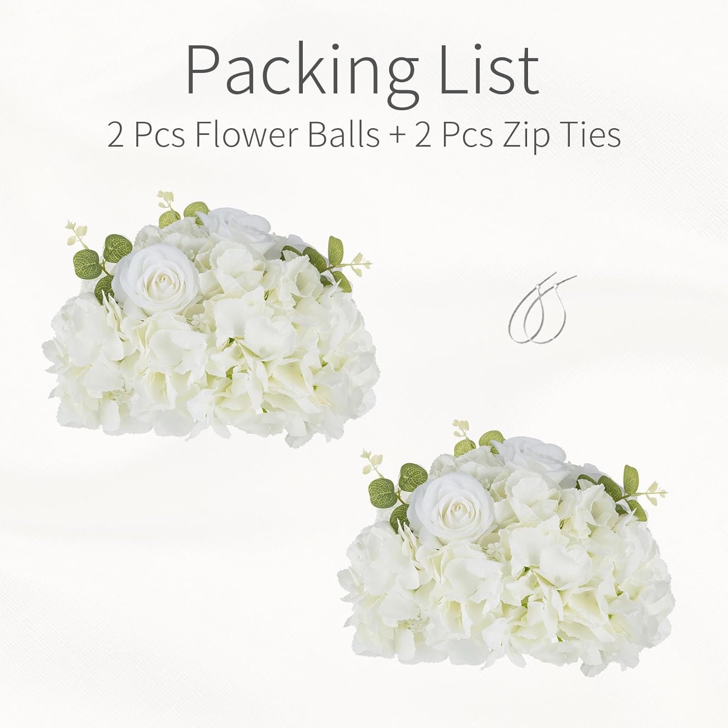 Wedding Flowers Flower Balls for Centerpieces - 2 Pcs Artificial Rose Balls, Small Fake Flower Ball, Silk Hydrangea Floral Ball, Arrangement Bouquet for Wedding Tables, Party, Home Decor, White - Image 8