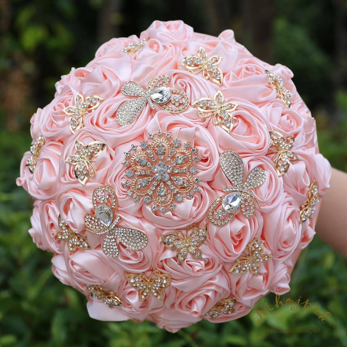 Bridal Wedding Bouquet Round Holding Bouquet Throw Toss Artificial Rose Flower Bunch for Bride Bridesmaid Wedding Quinceanera (Light Salmon Pink, 9.8") - Image 6