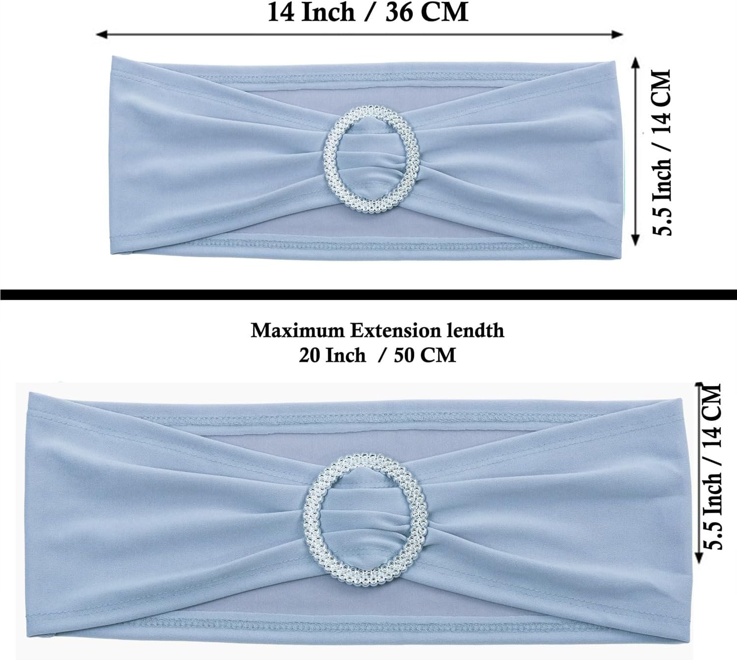 MDS Pack of 50 Spandex Chair Sashes Bow Premium Stretch Chair Cover Band with Buckle Slider Universal fits Elastic Dining Chair Ties for Wedding Party Banquet Events Decoration - Baby Blue - Image 5