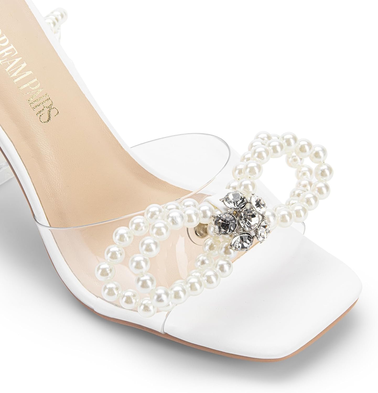 DREAM PAIRS Stiletto Bow Heels for Women Strappy Sparkly Rhinestone Square Toe Clear Crystal High Sandals for Party Wedding - Image 2