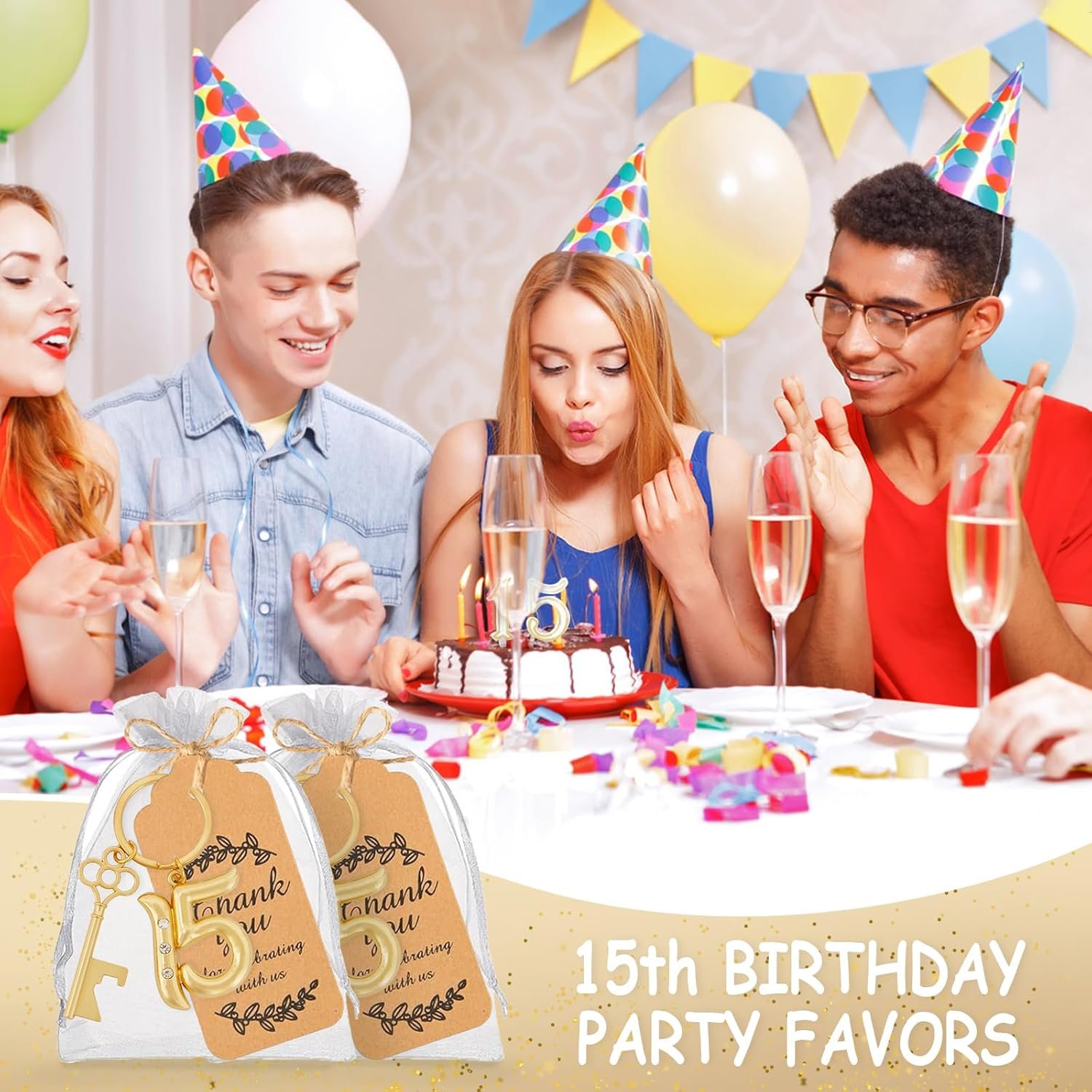 50Pcs 15th Quinceañera Key Bottle Openers Keychain Bulk 15 Birthday Party Favors, 15th Beer Key Chain Ring Bottle Opener Wedding Anniversary Return Gifts Party Decorations or Souvenirs for Guests - Image 6