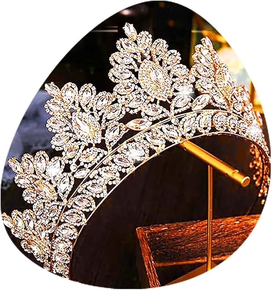 Baroque Crown and Tiara Gold Crystal Pearl Bride Wedding Queen Crowns Decorative Princess Tiaras Rhinestone Hair Accessories for Women and Girls (L)
