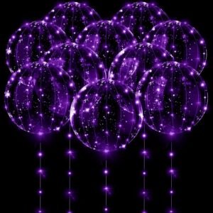 LED Balloons 10 PACKS, 20 Inches Light Up BoboBalloons Helium Style,Glow Bubble Balloons for Christmas Wedding Birthday Valentines Day Halloween Party Supplies Decorations (Purple light)