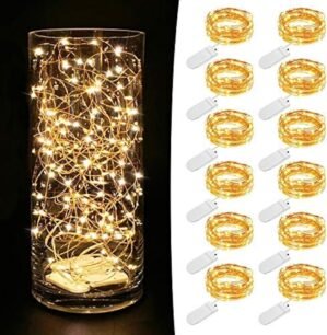 MUMUXI 12 Pack 7.2ft Fairy Lights Battery Operated String Lights, 20 Mini LEDs for Centerpiece Table Decorations, Wedding Party Bedroom Mason Jar Christmas Decor, Warm White