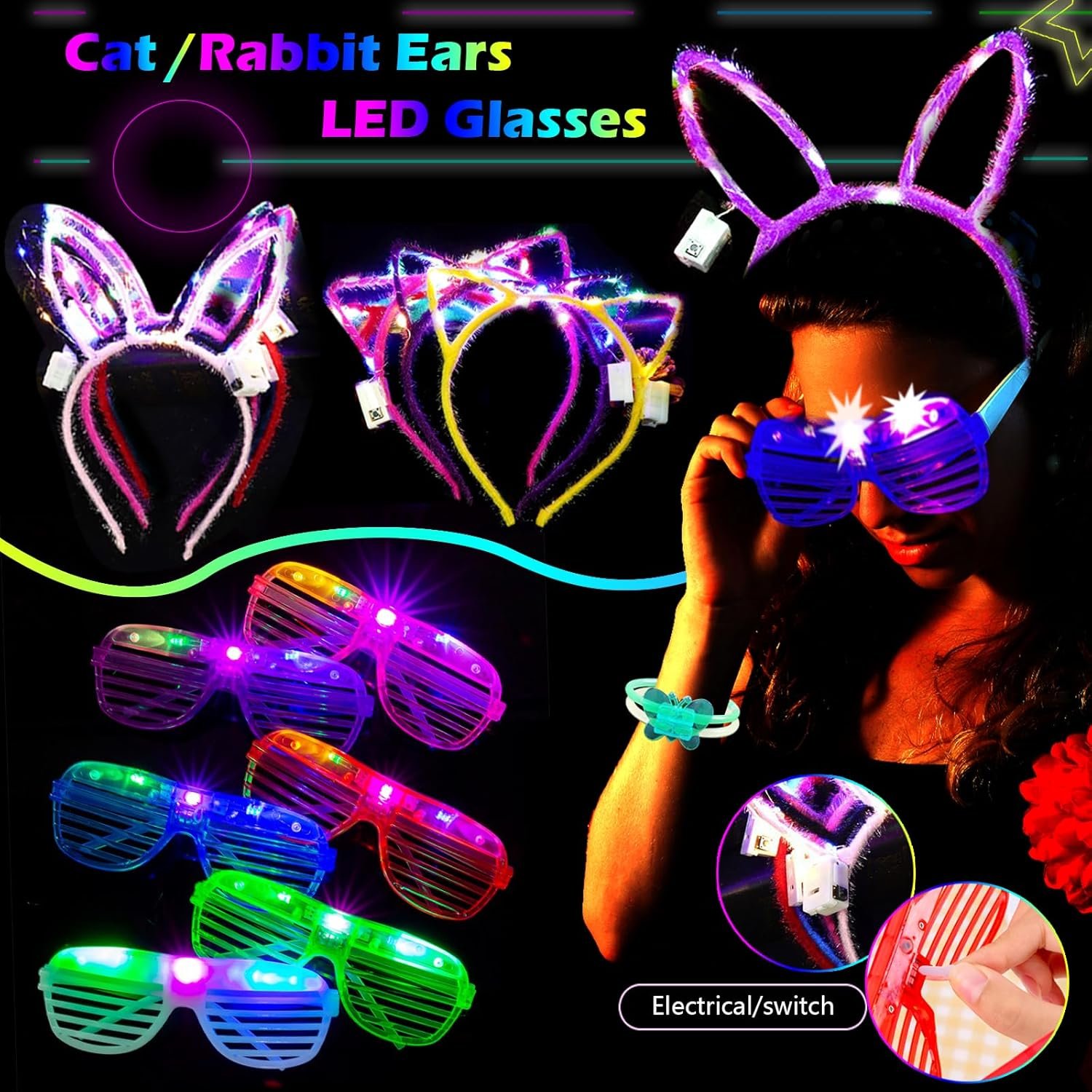 152 PCS Glow in the Dark Party Supplies,Light Up Party Favors for Kids Adults, LED Glasses, 100 Bright Glow Sticks, Finger Lights, Headband Birthday Wedding Concert Neon Party Supplies - Image 5