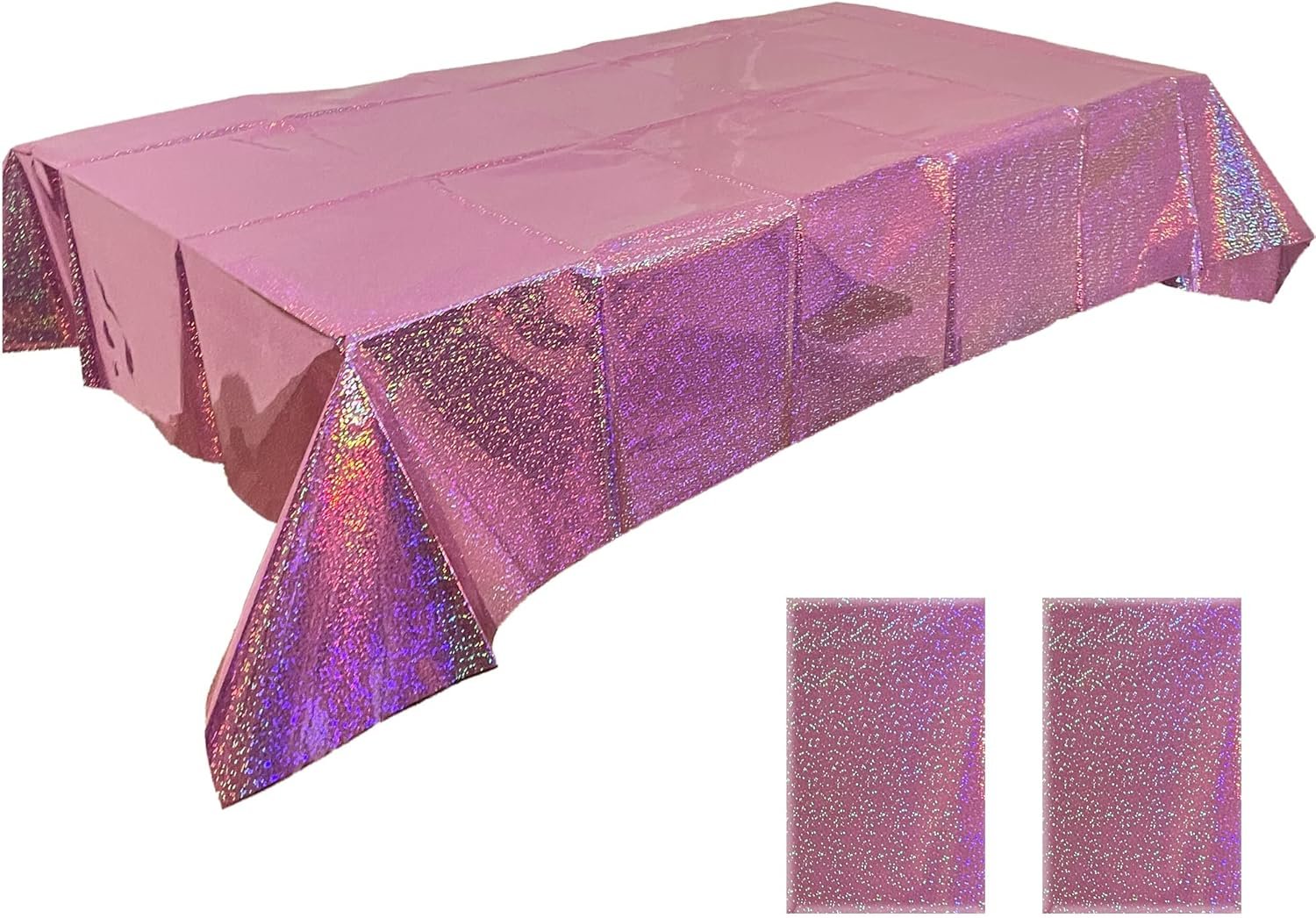 2 pcs Pink Holographic Plastic Tablecloths Laser Table Covers 40" x 108" Foil Disposable Table Cloths for Party Birthday Wedding Christmas Holiday Party Decorations - Image 8