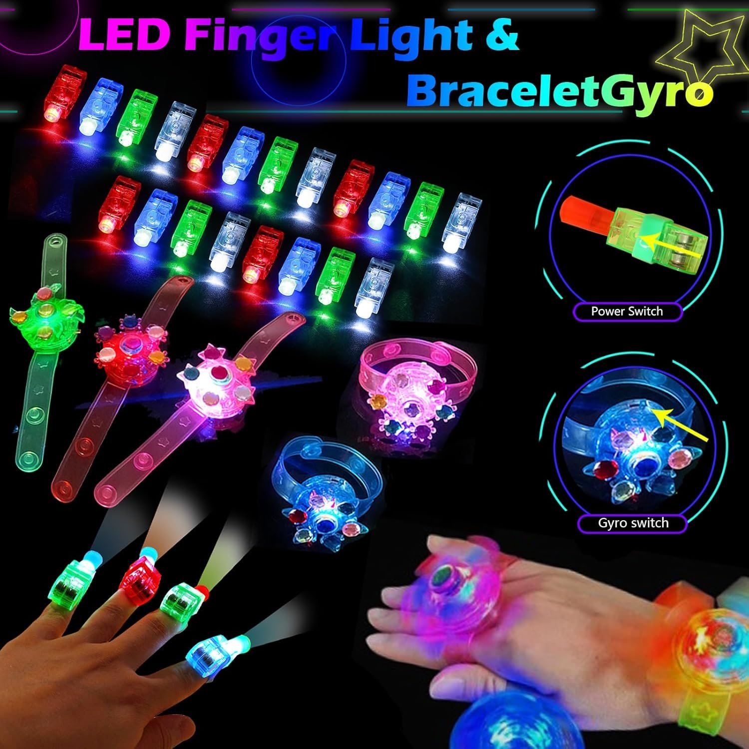 152 PCS Glow in the Dark Party Supplies,Light Up Party Favors for Kids Adults, LED Glasses, 100 Bright Glow Sticks, Finger Lights, Headband Birthday Wedding Concert Neon Party Supplies - Image 3