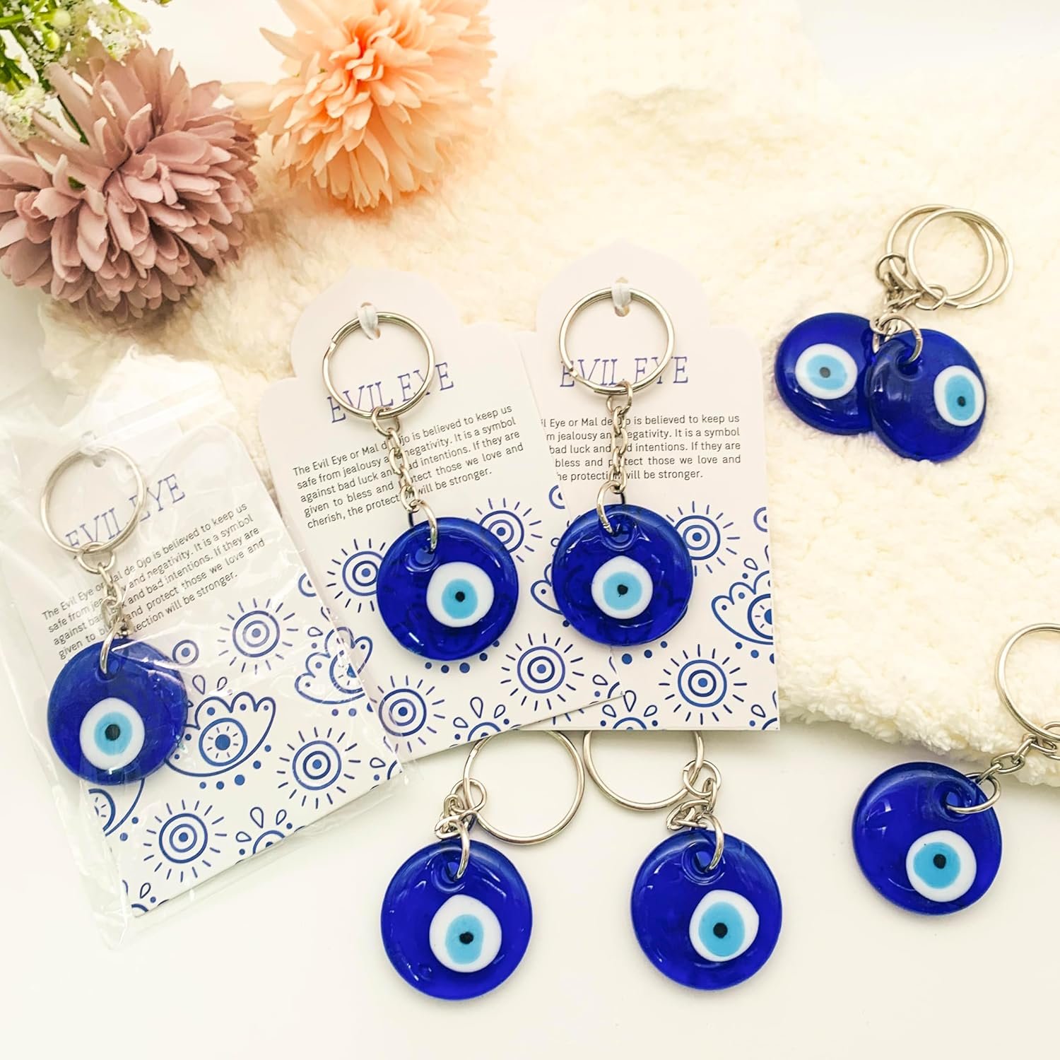 24 Sets Blue Evil Eyes Keychains Birthday Party Favors Turkish Good Luck Charms Gifts Bulk Navy Witch Gifts with Gift Tags Bags for Women Welcome Back to School Gifts Bulk for Students - Image 7