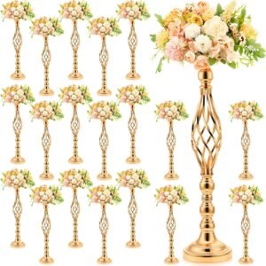 Rtteri 20 Pcs Large Wedding Centerpiece Table Decorations Tall Metal Flower Arrangement Stand Elegant Flower Vase Candle Holder for Wedding Reception Table Party Event Hotel Home Decor(Gold)