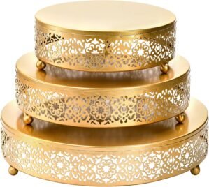 Hedume 3 Pack Cake Stand Set, Round Cake Stands, Metal Dessert Cupcake Pastry Candy Display Plate for Wedding, Event, Birthday Party