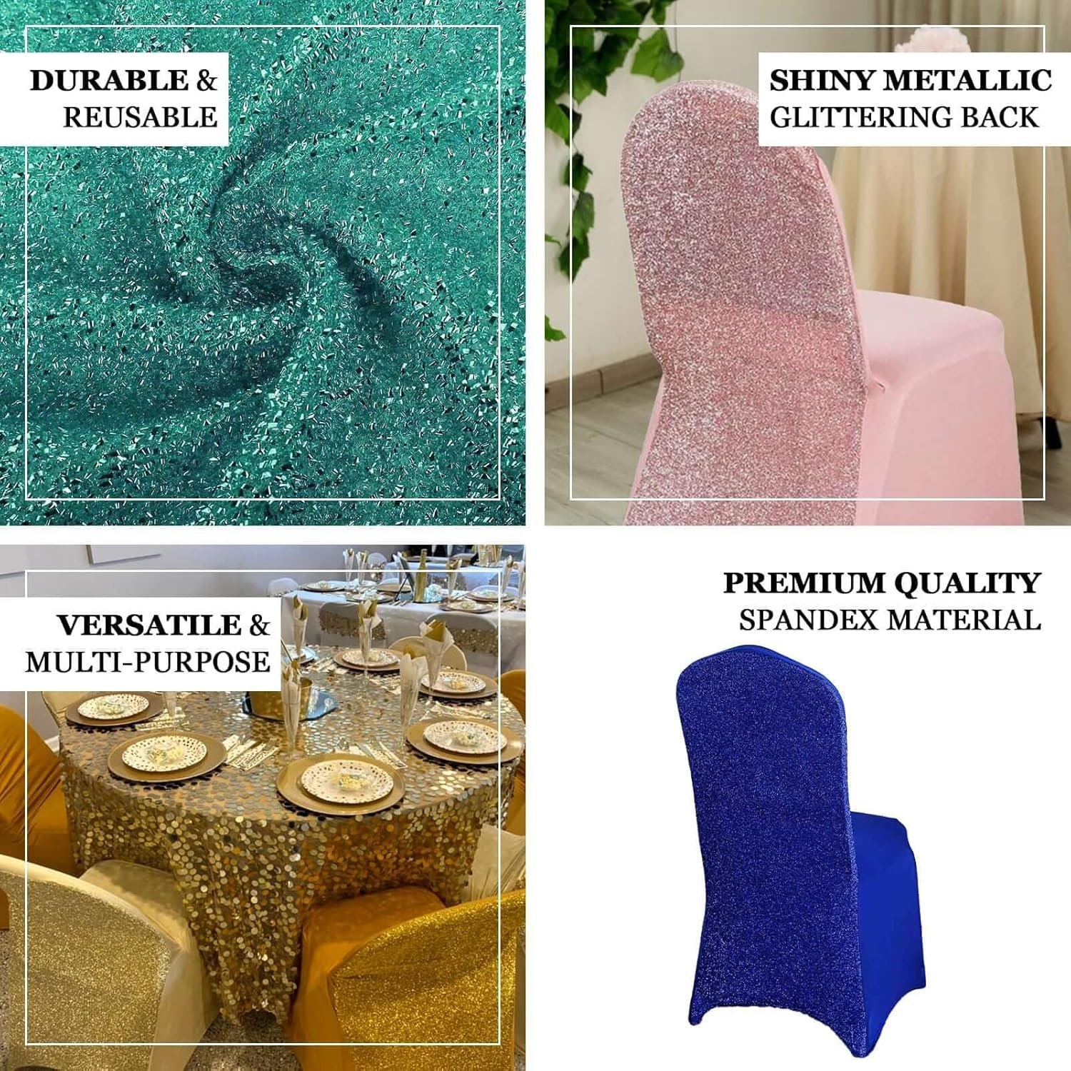 Efavormart Rose Gold Spandex Stretch Banquet Chair Cover with Metallic Glitte Dinning Event Slipcover for Wedding Party Banquet - Image 4