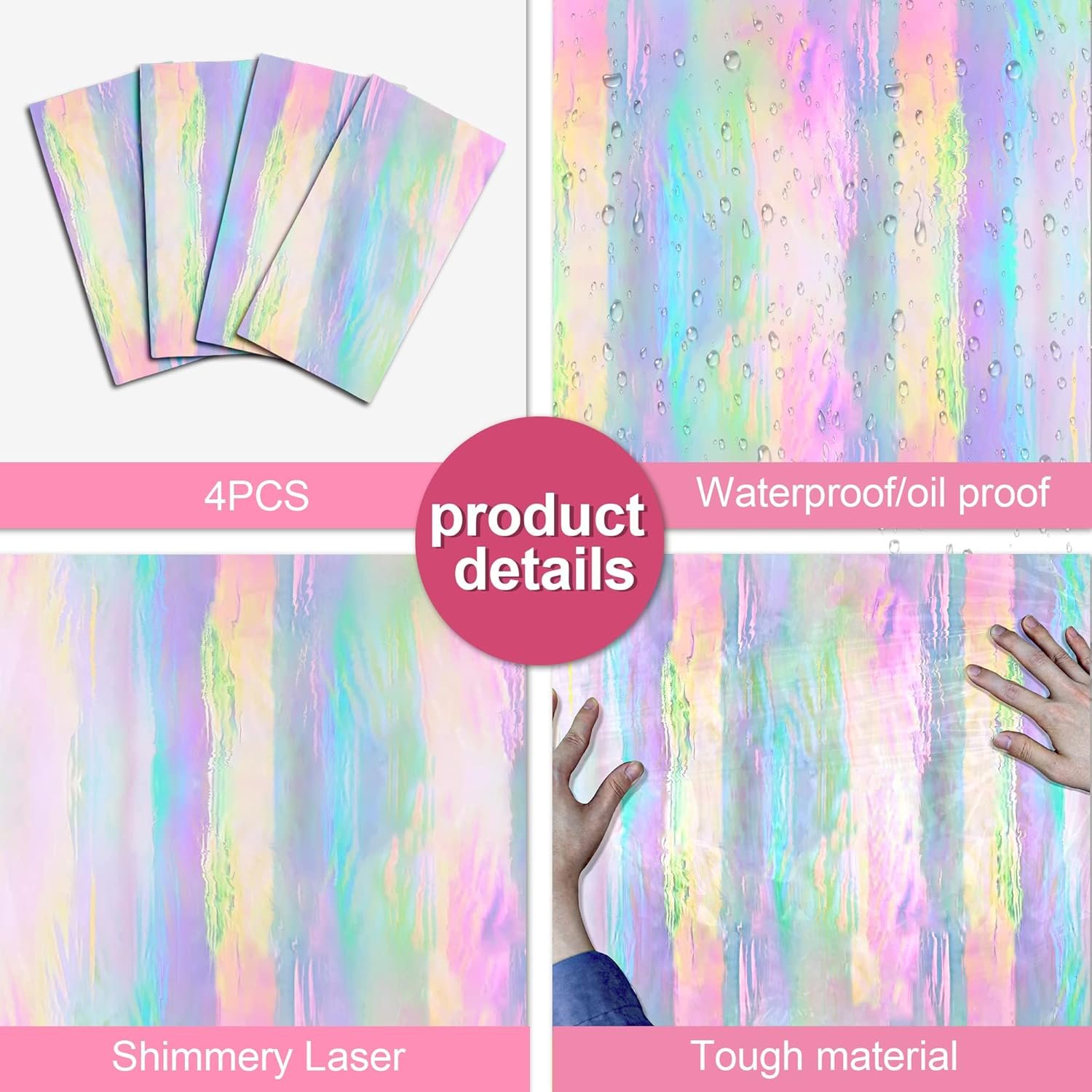 OHOME 4 Pack Iridescence Plastic Tablecloths Disposable Galentines Day Decorations Rectangle Table Covers Birthday Disco Bachelorette Bridal Wedding Rainbow Iridescent Party Decorations 54" x 108" - Image 4