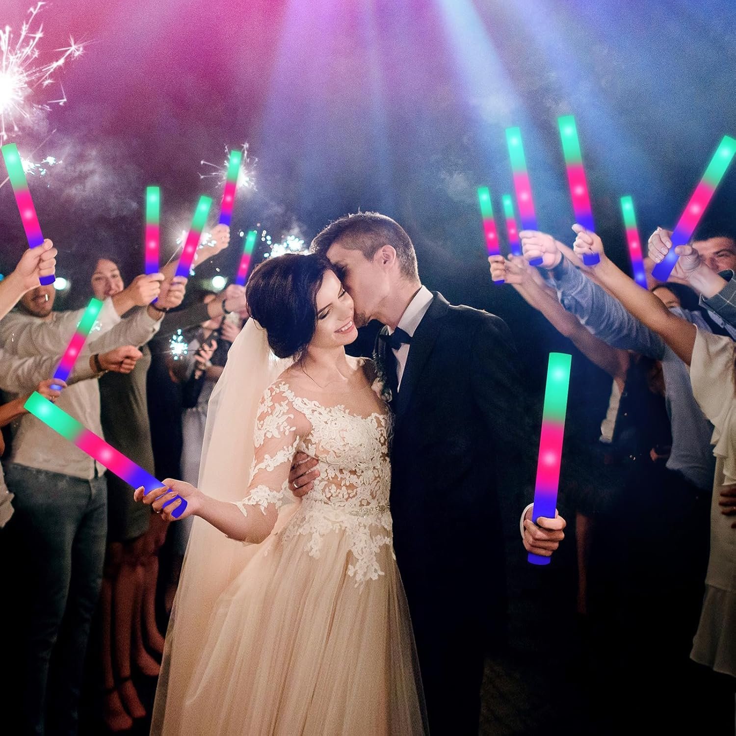 100 Pack LED Glow Sticks for Wedding, Bulk Foam Glow Sticks with 3 Modes Colorful Flashing, Glow Stick Bulk Party Pack for Wedding, Raves, Concert,Camping, Sporting Events, Pool Party - Image 3