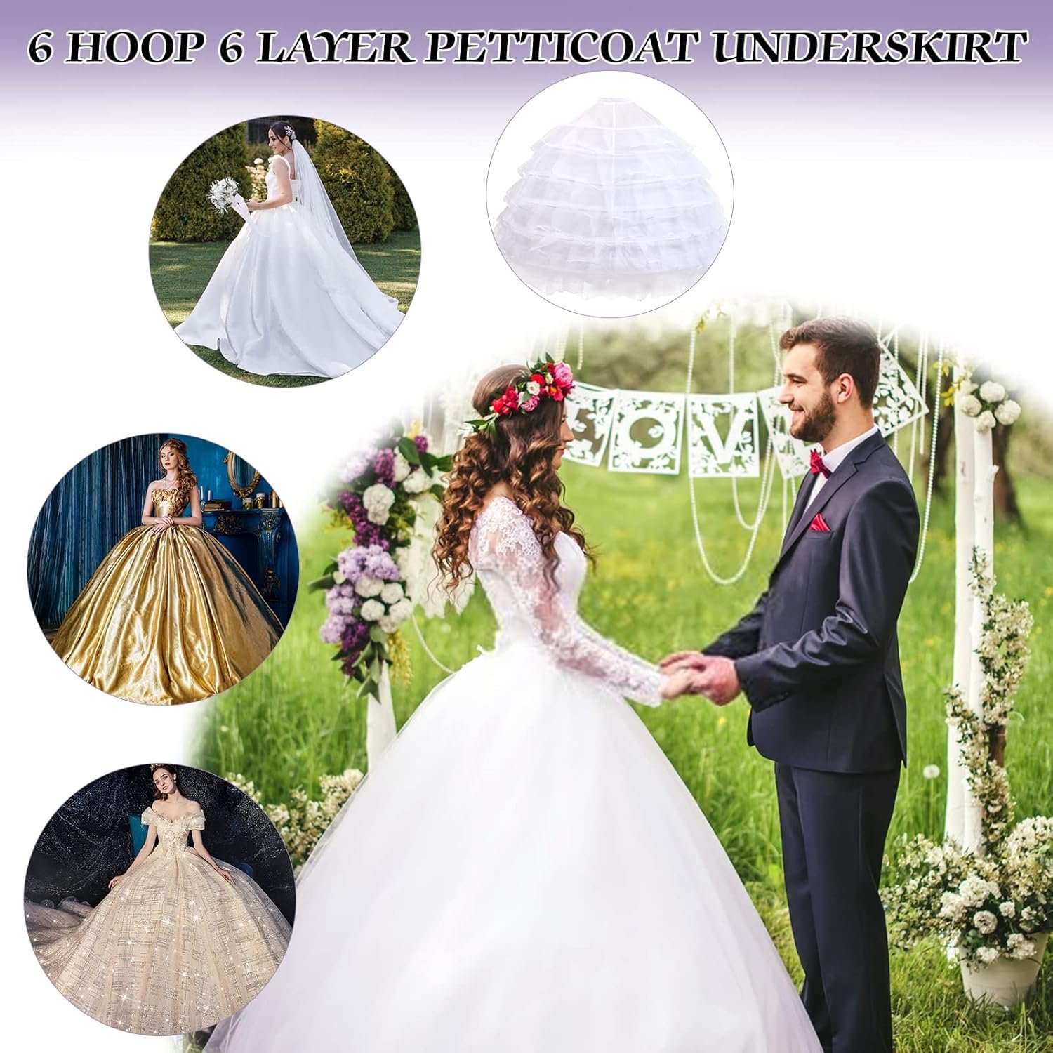 Petticoats for Women 6 Hoop Skirt A line Slip Floor Length Underskirt for Wedding Dress Ball Gown - Image 8