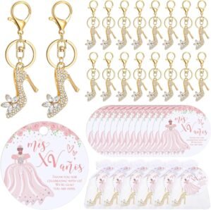 18 Sets Quinceanera Party Favors for Guests 18 High Heel Shoe Keychains 18 Thank You Cards Small Quinceanera Cards 18 Organza Bags for 15 Birthday Guests Girls Gift Party Favors