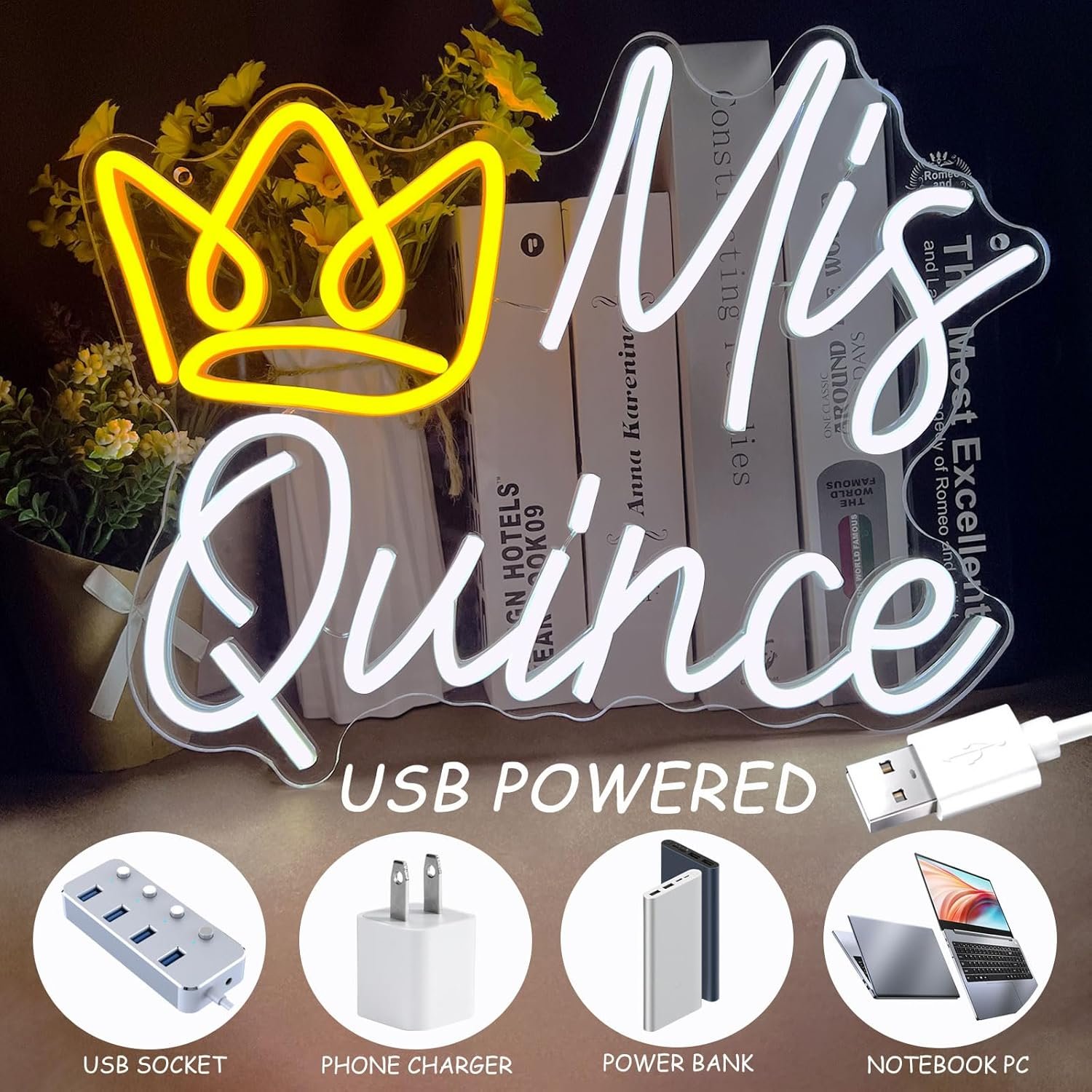 Mis Quince Neon Sign, LED Mis Quinceanera Neon Sign with Crown, Dimmable Mis Xv Neon Sign Light, Mis 15 Años Letrero Quinceanera Decorations for 15th Birthday Party Girl Kid Christmas Wall Decor - Image 6