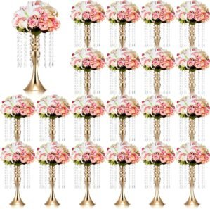 Unittype Wedding Centerpieces for Tables 13.4 Inch Tall, Crystal Flower Stand Floral Vases for Tabletop Flower Arrangement Stand Valentine’s Day Party Decor(Gold, 20 Pcs)