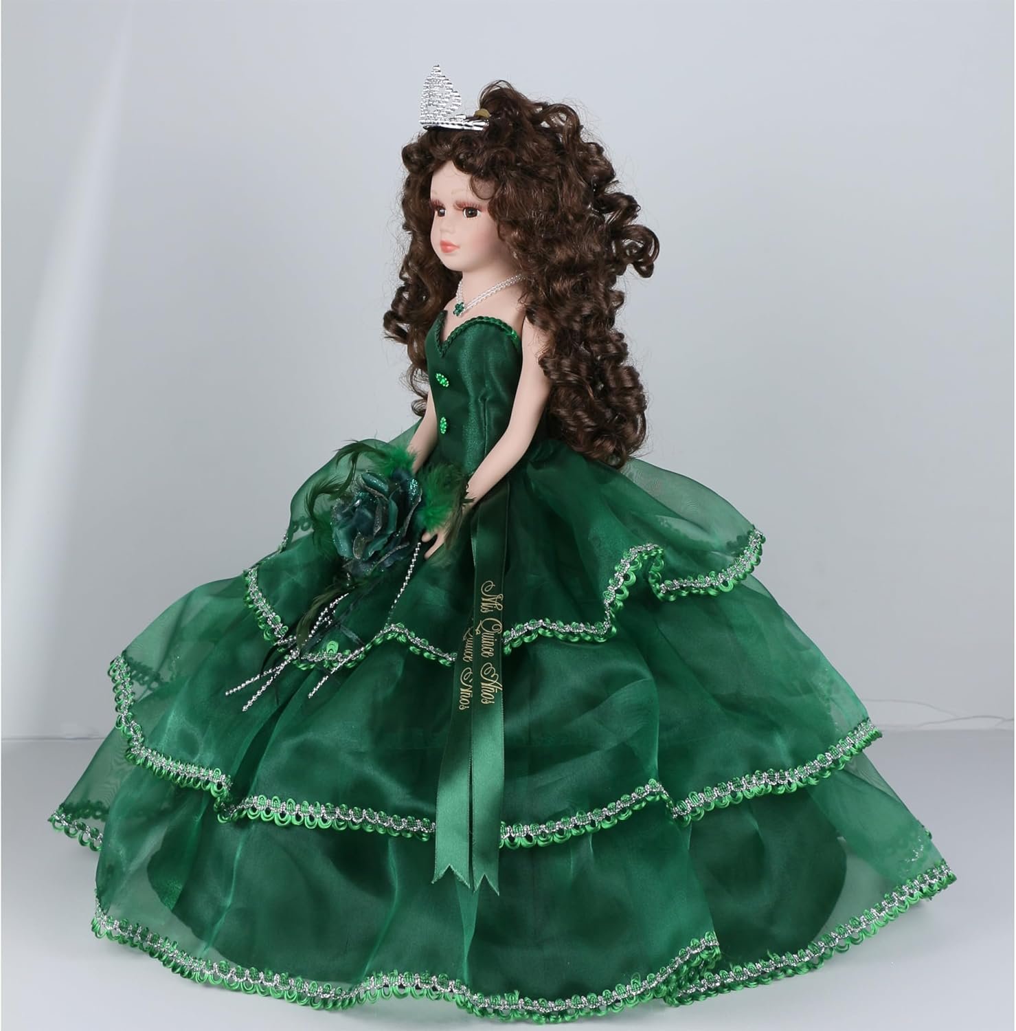 18" Porcelain Quinceanera Umbrella Doll (Quince Anos)~ KB18724-33B~ (Emerald Green) - Image 3