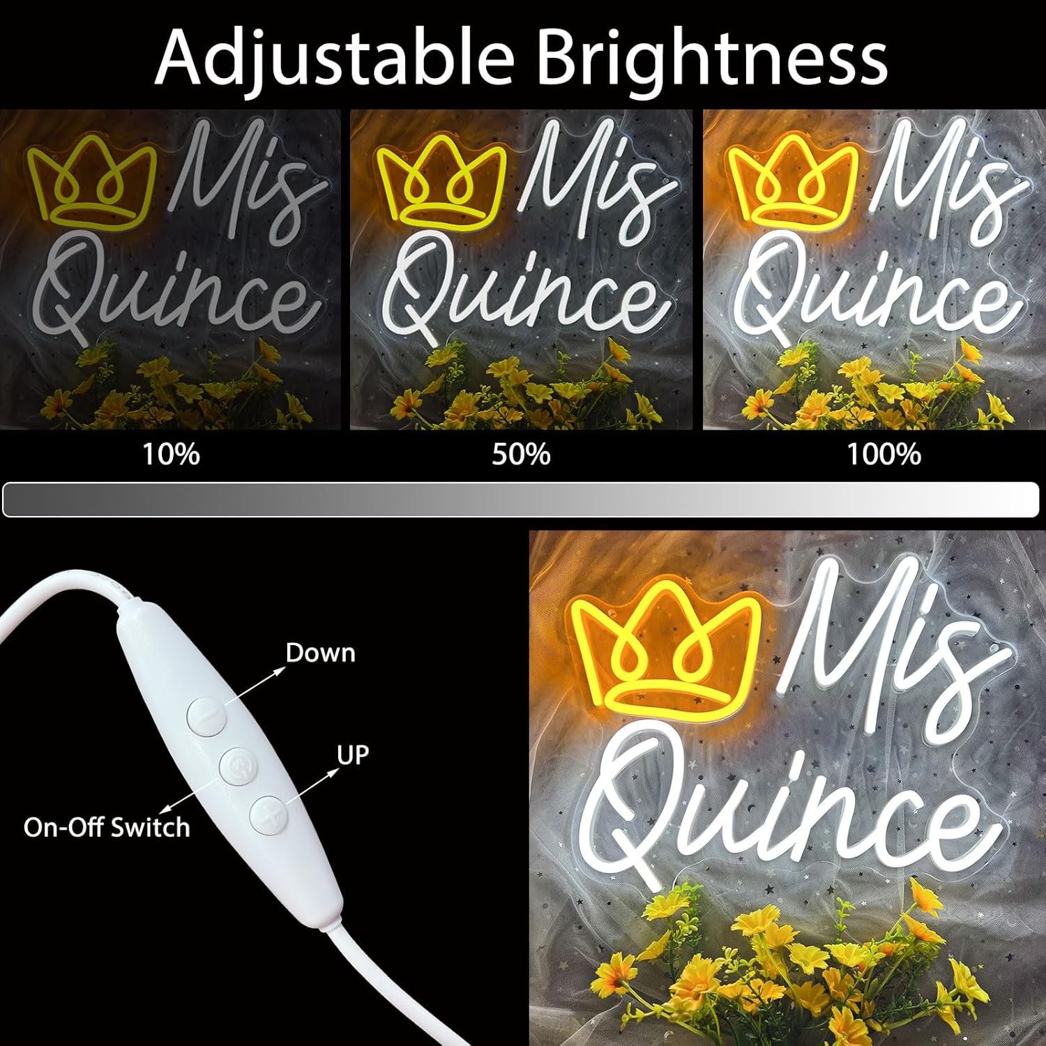 Mis Quince Neon Sign, LED Mis Quinceanera Neon Sign with Crown, Dimmable Mis Xv Neon Sign Light, Mis 15 Años Letrero Quinceanera Decorations for 15th Birthday Party Girl Kid Christmas Wall Decor - Image 4