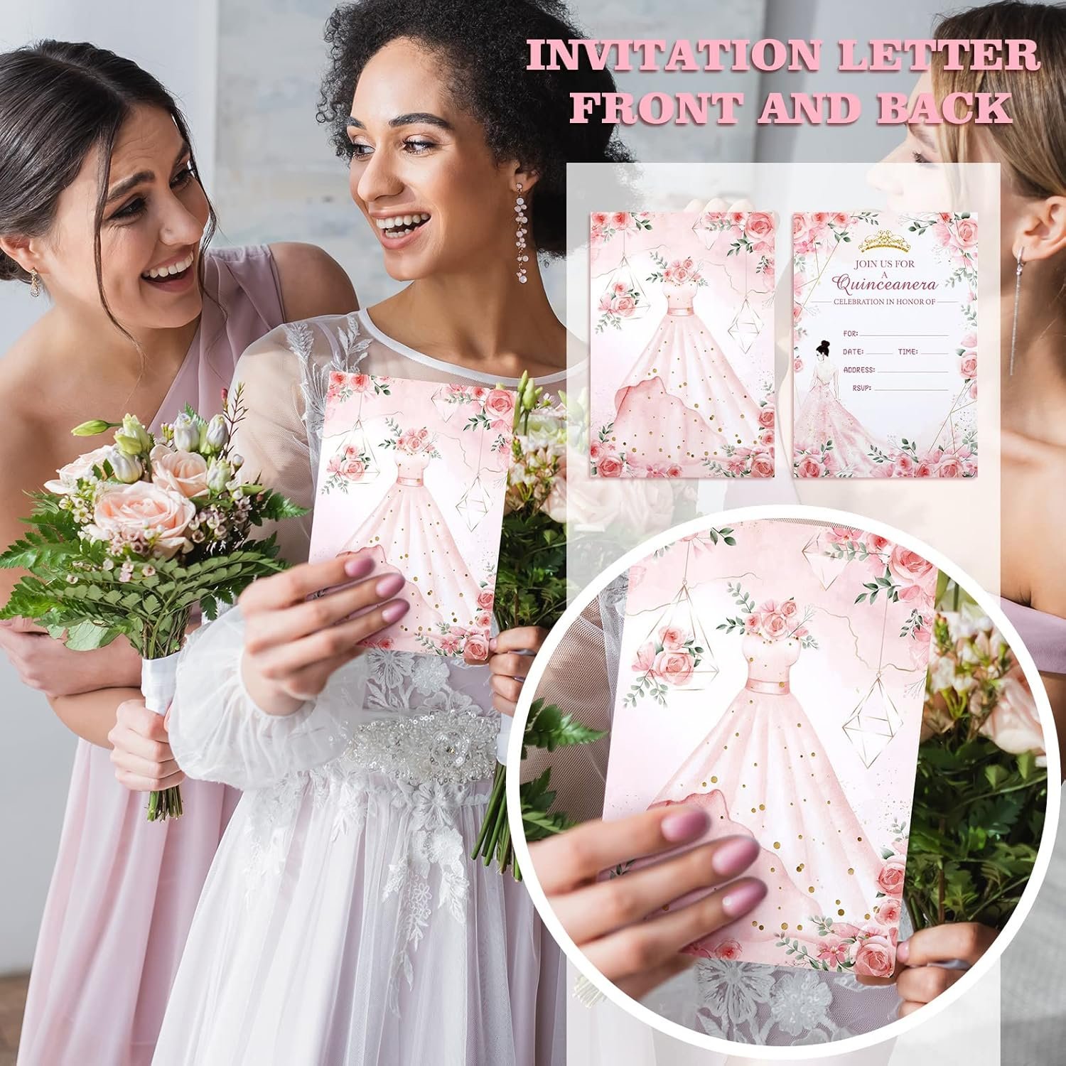 24 Sets Quinceanera Invitations Kit Include Quinceanera Invitation Cards with Envelopes and Stickers Crown Princess Rose Quinceanera Card Invitations for Quinceanera Bridal Shower Birthday Invite - Image 7