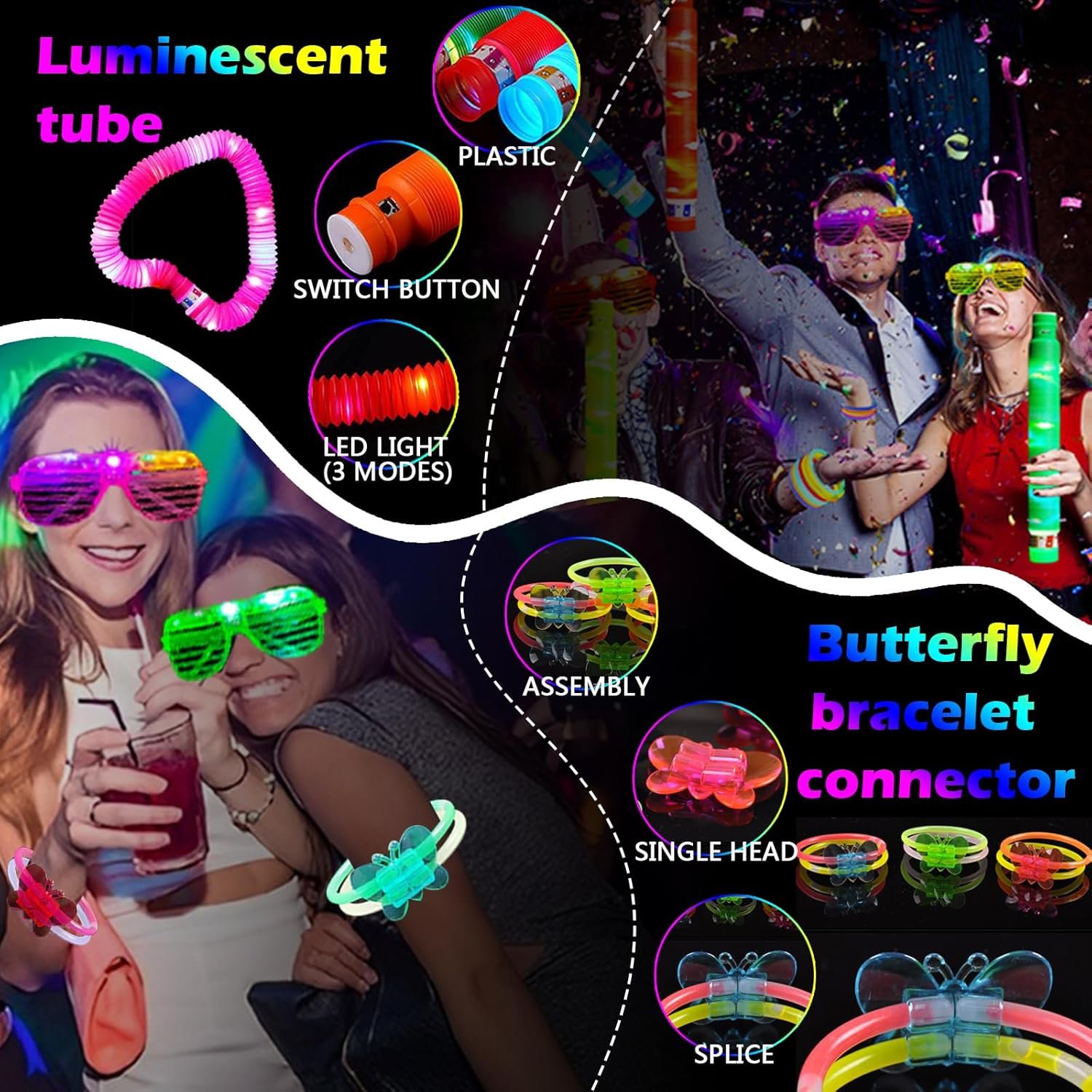 152 PCS Glow in the Dark Party Supplies,Light Up Party Favors for Kids Adults, LED Glasses, 100 Bright Glow Sticks, Finger Lights, Headband Birthday Wedding Concert Neon Party Supplies - Image 6