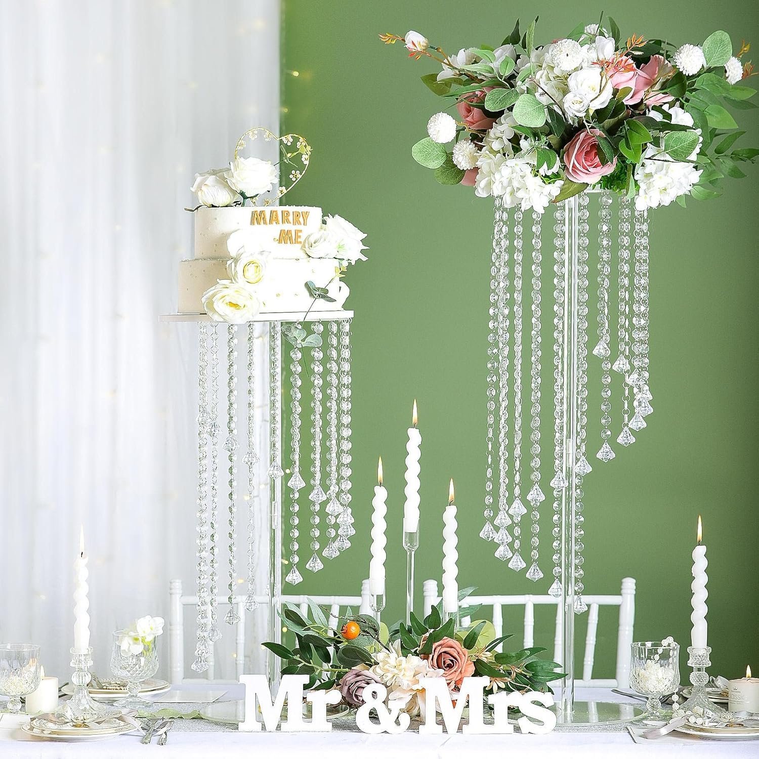 Wedding Centerpieces Decoration Flower Vase, Elegant Acrylic Crystal Stand -2 Pcs 23.6inch High Party Tables Decorations, Dining Table Chandelier Centerpiece Stands - Image 2