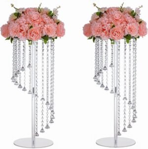 Wedding Centerpieces Decoration Flower Vase, Elegant Acrylic Crystal Stand -2 Pcs 23.6inch High Party Tables Decorations, Dining Table Chandelier Centerpiece Stands