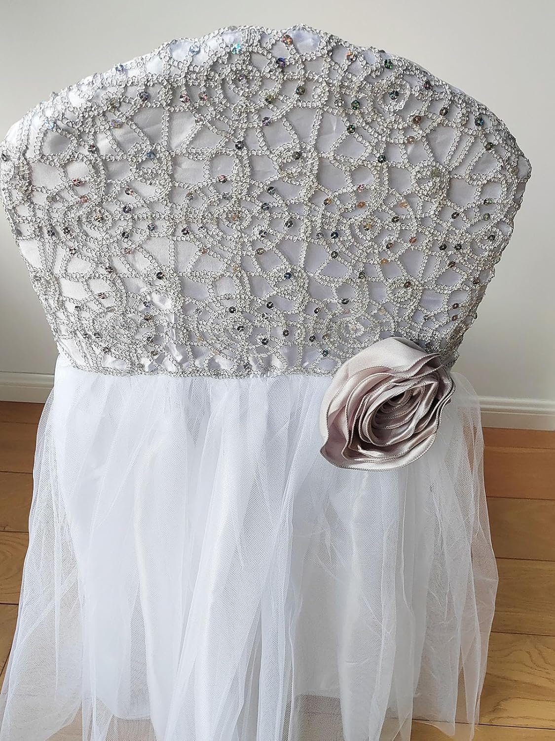 YHC#160 Wedding Chair Covers Party Birthday Mr and Mrs for Bride and Groom - Chic Elegant Fantastic Back Suit for Wedding Party Birthday Events Décor (Fitted for Round and Square Top Back) - Image 8