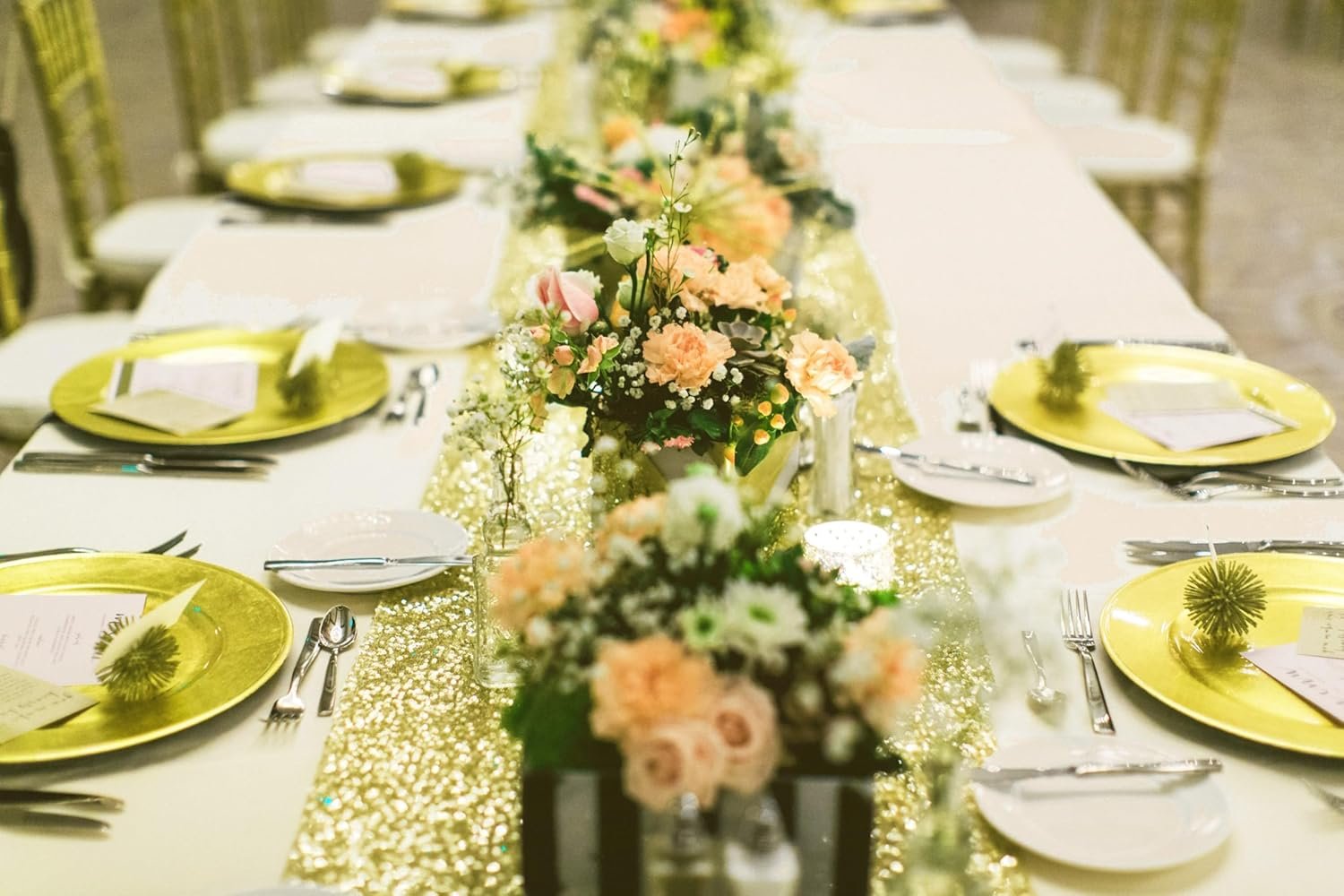 15 Pack Gold Table Runner Sequin Table Runner 12" x 72" Sparkly Metallic Sequin Table Cloths Coffee Table Runner for Wedding Banquet Holiday Birthday Party Baby Shower Bridal Shower Christmas Decor - Image 9