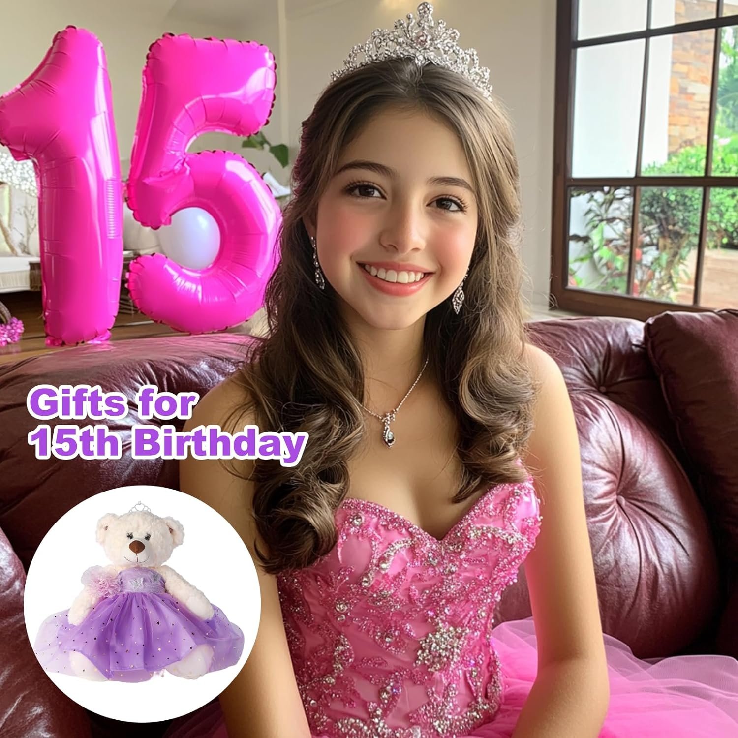 Quinceanera Doll Quince Teddy Bear with Dress,15 Birthday Decorations for Girls Quinceanera Gifts,OSO De Peluche para 15 Años Con Vestido,Centro De Mesa Muñecas para 15 Años Quinceañeras - Image 7