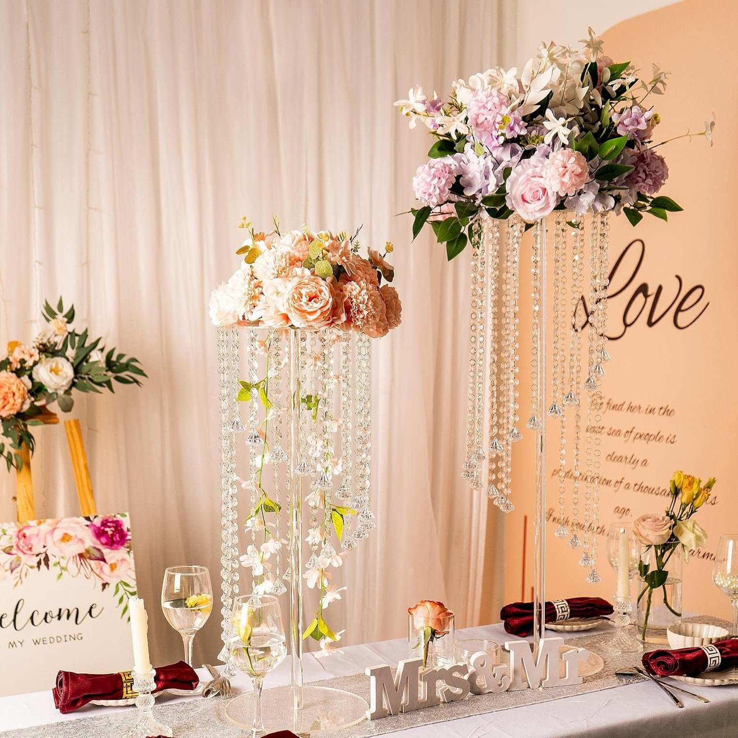 Wedding Centerpieces Decoration Flower Vase, Elegant Acrylic Crystal Stand -2 Pcs 23.6inch High Party Tables Decorations, Dining Table Chandelier Centerpiece Stands - Image 3