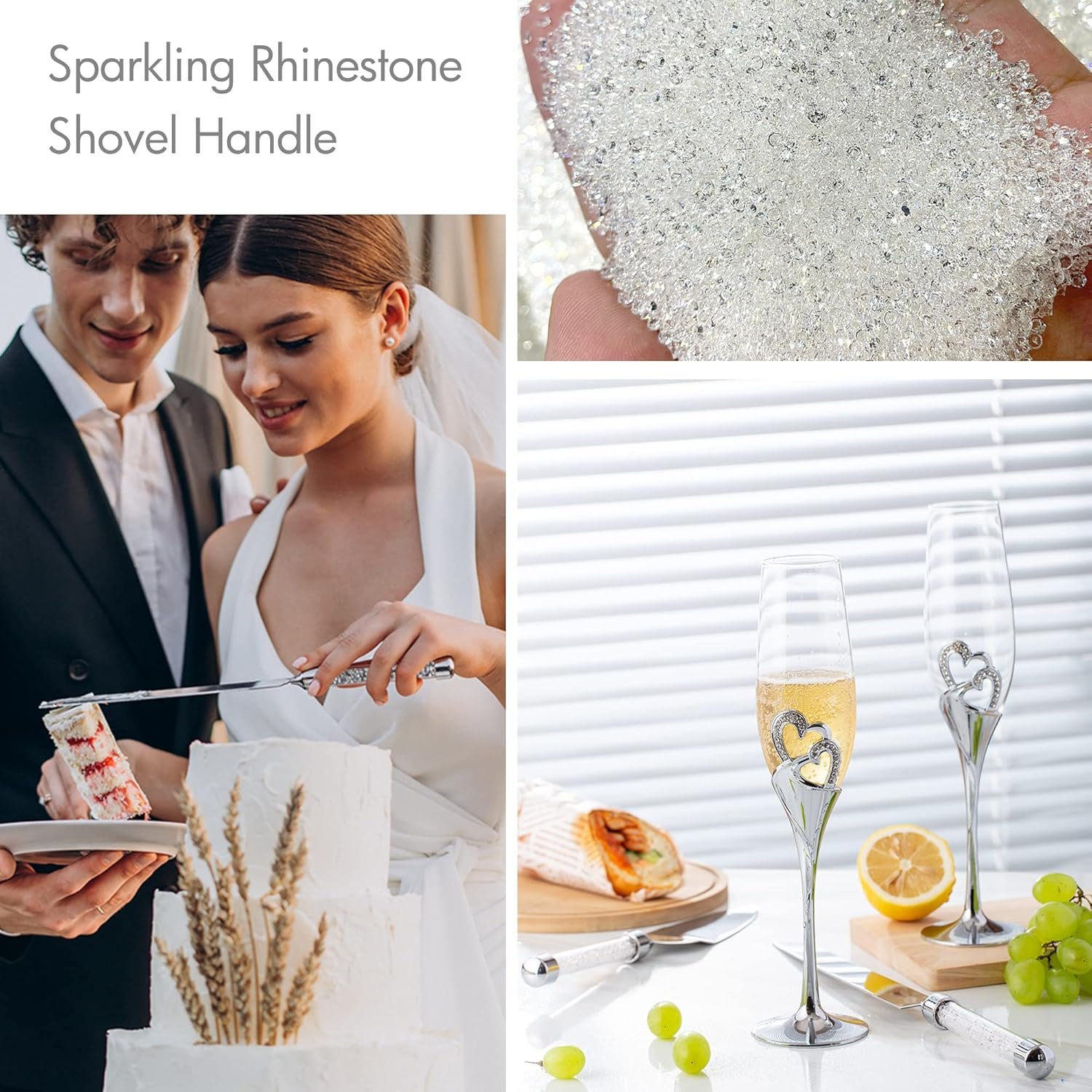 Wedding Cake Knife and Sever Set, Wedding Champagne Flutes and Cake Knife Server Set, Cake Cutting Set for Wedding, Engagement Gfits for Couples - Image 3