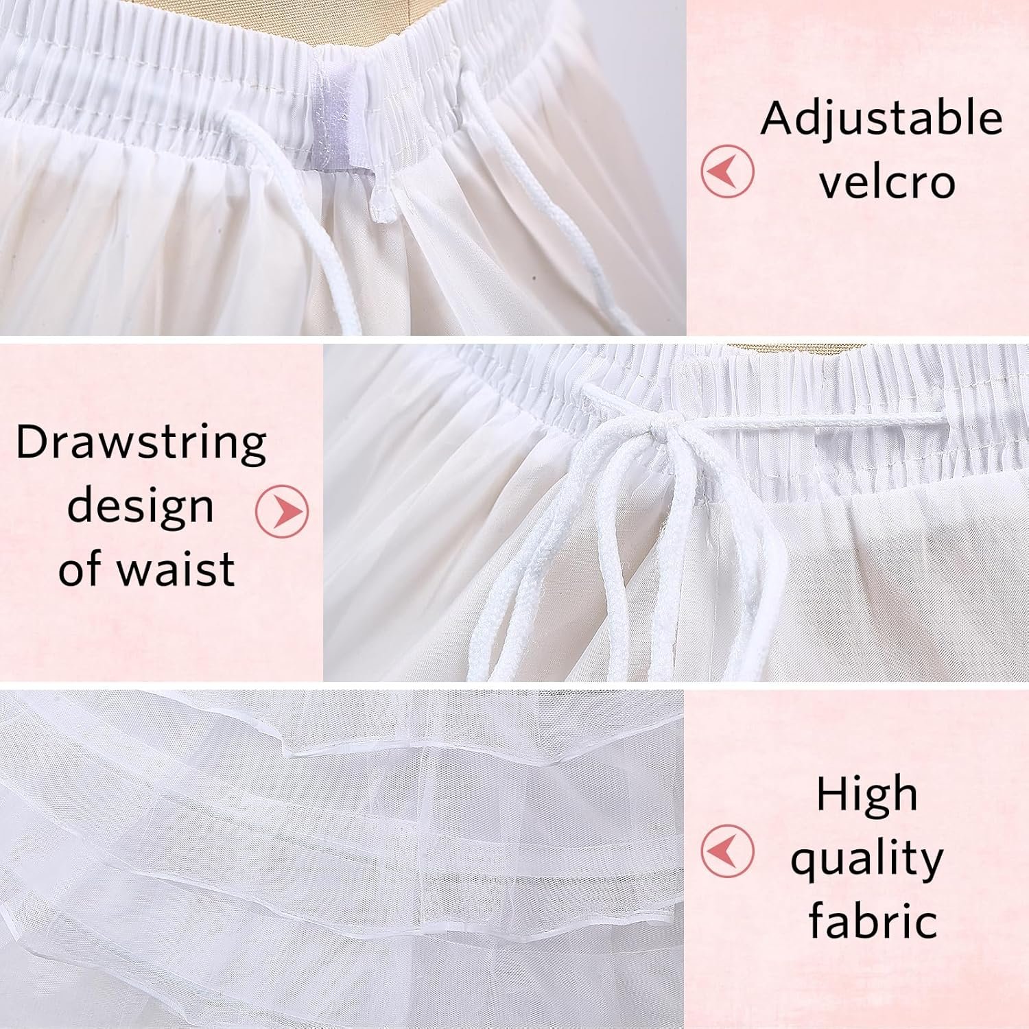 Women 6 Hoop 6 Layered Petticoat White A-line Floor-Length Crinoline Underskirt for Bridal Wedding Dress Ball Gown - Image 4