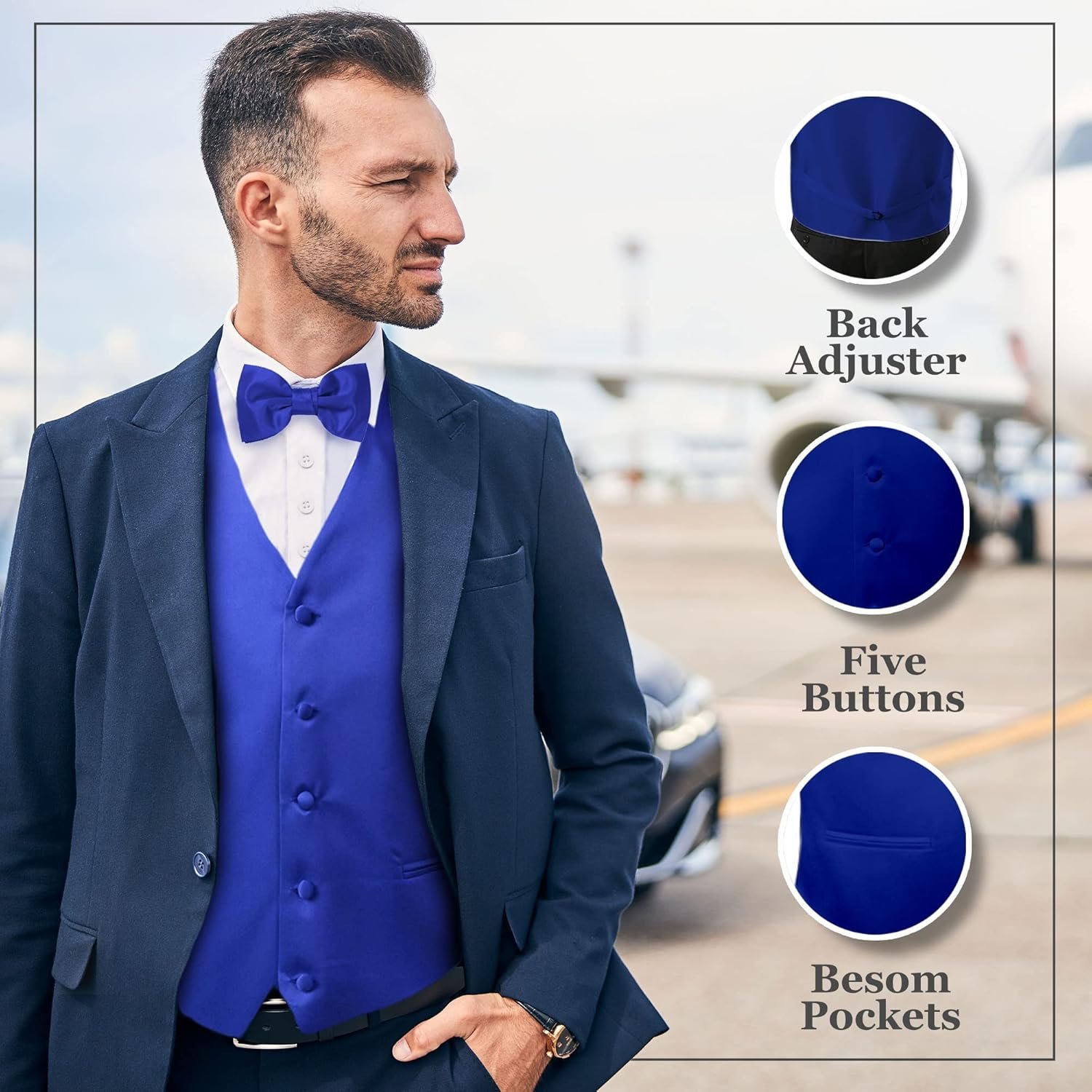 Men's Solid Formal Waistcoat Tuxedo Dress Vest Bow Tie Set for Suit or Tuxedo - Image 5