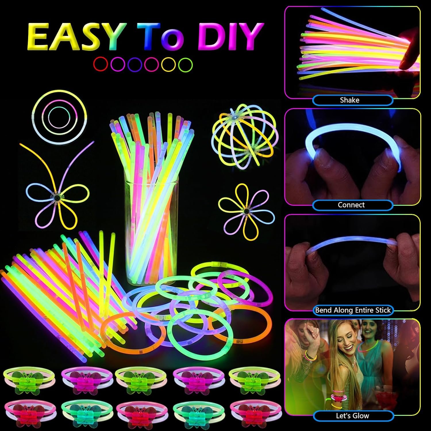 152 PCS Glow in the Dark Party Supplies,Light Up Party Favors for Kids Adults, LED Glasses, 100 Bright Glow Sticks, Finger Lights, Headband Birthday Wedding Concert Neon Party Supplies - Image 4