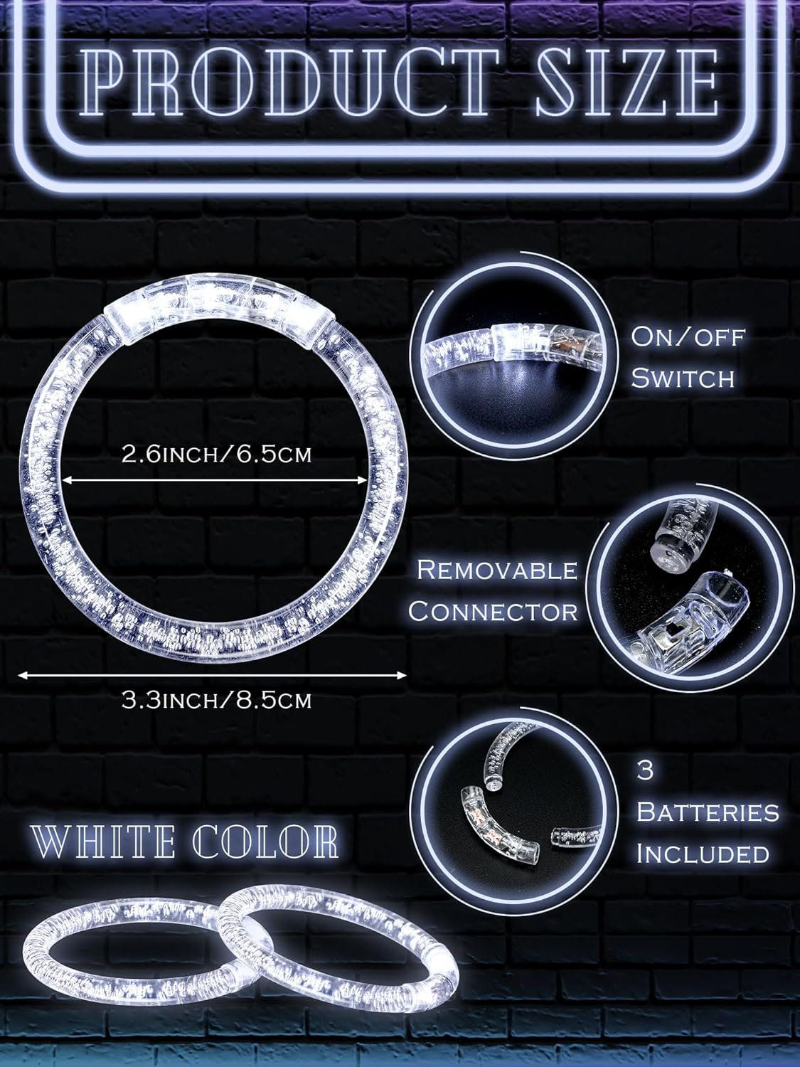 Rtteri 100 Pcs LED Light up Bracelets Bulk Glow Bracelets Party Favors Flashing LED Wristband Glow in the Dark Bracelets for Wedding Birthday Mardi Gras Christmas Carnival Party Supplies (White) - Image 2