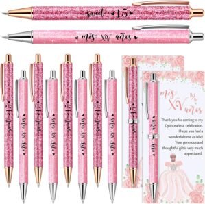 25 Sets Quinceanera Party Favors Gifts for Guests Include 25 Sweet 15 Glitter Ballpoint Pens with Thank You Cards 15th Sweet Birthday Party Mis XV Años Birthday Sweet Party Favors (Pink)