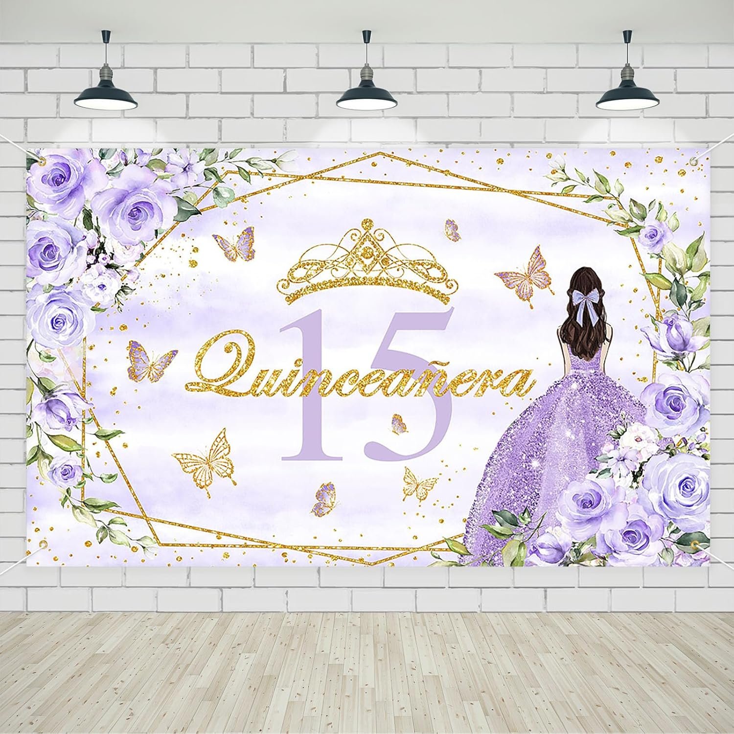 Avezano Quinceanera 15 Birthday Backdrop Banner Mis Quince Anos 15th Birthday Party Decorations Girls Sweet 15 Birthday Party Background Purple Gold, 70.8 x 43.3 inch
