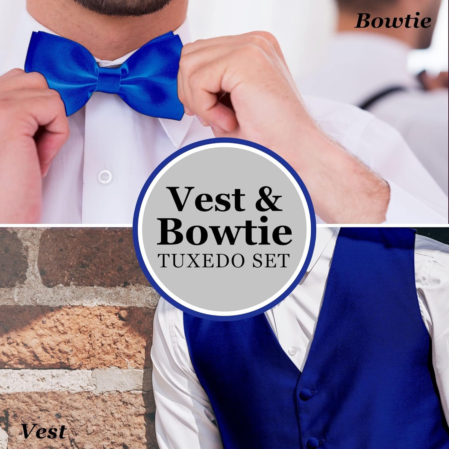 Men's Solid Formal Waistcoat Tuxedo Dress Vest Bow Tie Set for Suit or Tuxedo - Image 3