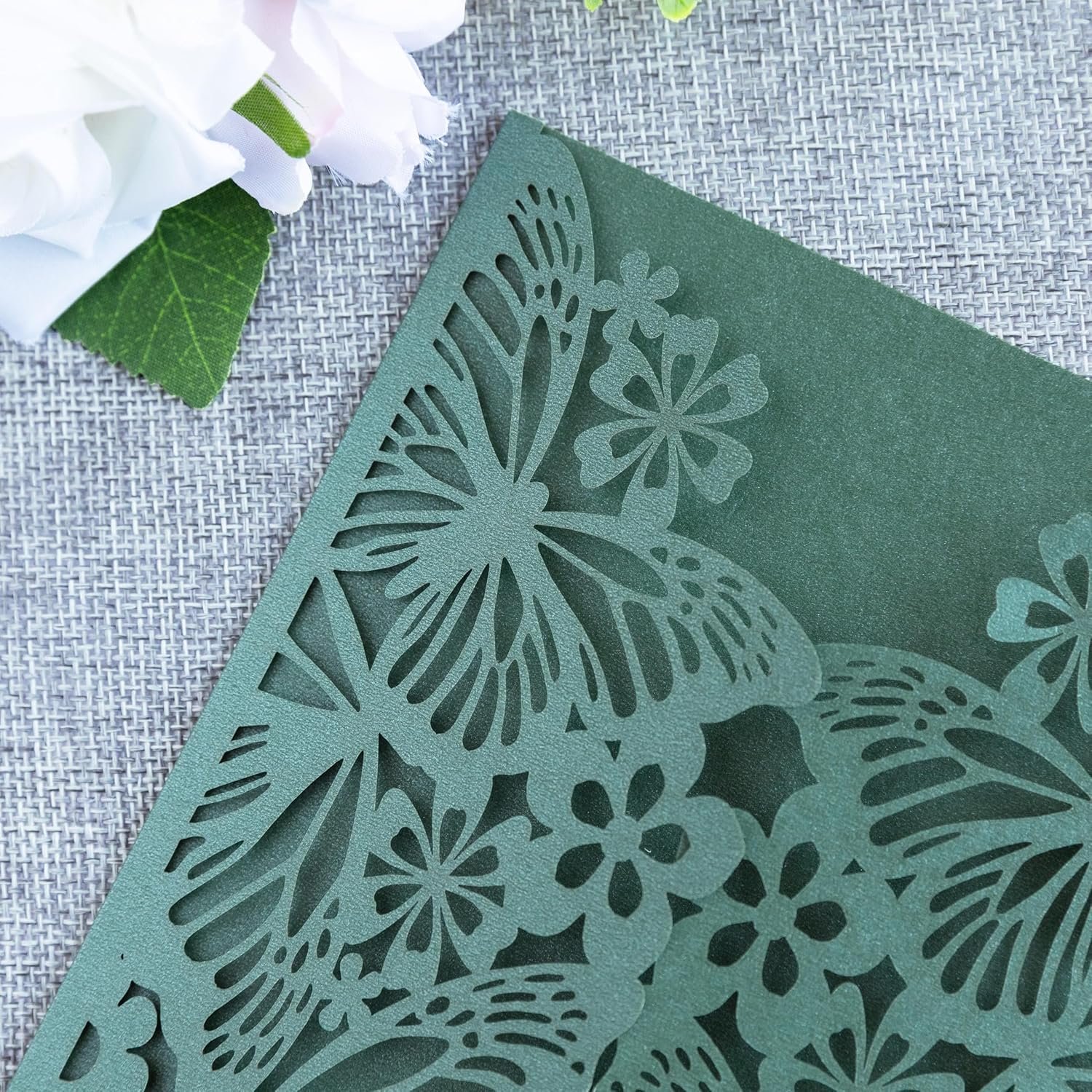 20 PCS 5.12x7.2 Butterfly Quinceanera Invitation, Laser Cut Wedding Invitation Cards with Envelopes for XV Anos Bridal Shower Baby Shower Invite (Emerald Green) - Image 6