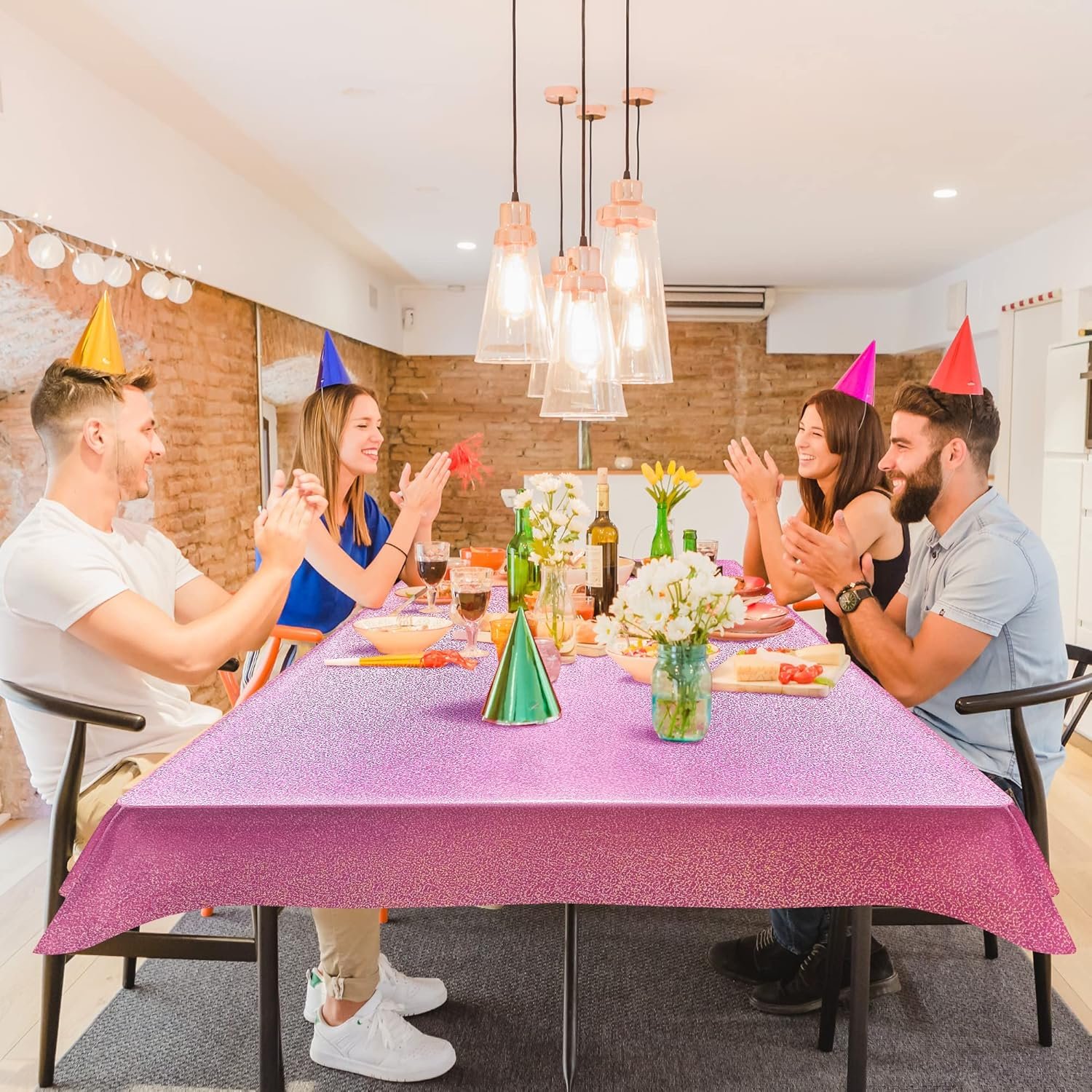 2 pcs Pink Holographic Plastic Tablecloths Laser Table Covers 40" x 108" Foil Disposable Table Cloths for Party Birthday Wedding Christmas Holiday Party Decorations - Image 3