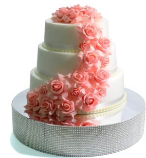 Cakebon 13.5″ Cake Stand Silver Cake Stands, Sturdy Lightweight Polystyrene Foam Wedding Cake Stand with Faux Rhinestones for Cakes and Pastries – Cake Stands for Party