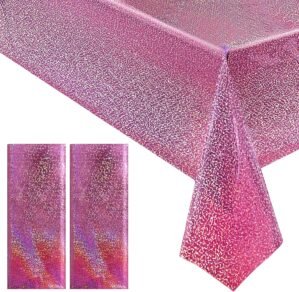 2 pcs Pink Holographic Plastic Tablecloths Laser Table Covers 40″ x 108″ Foil Disposable Table Cloths for Party Birthday Wedding Christmas Holiday Party Decorations
