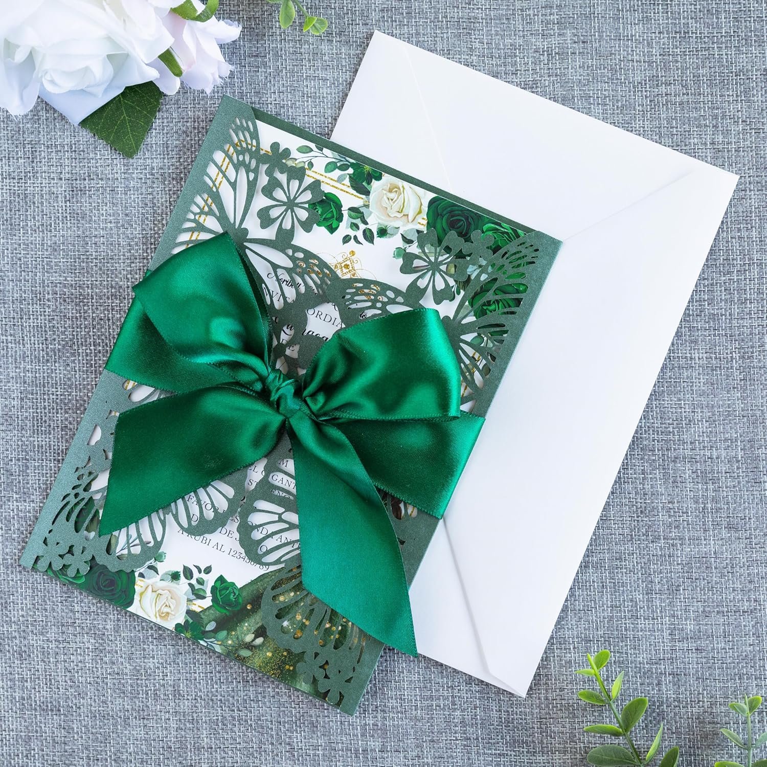 20 PCS 5.12x7.2 Butterfly Quinceanera Invitation, Laser Cut Wedding Invitation Cards with Envelopes for XV Anos Bridal Shower Baby Shower Invite (Emerald Green) - Image 7