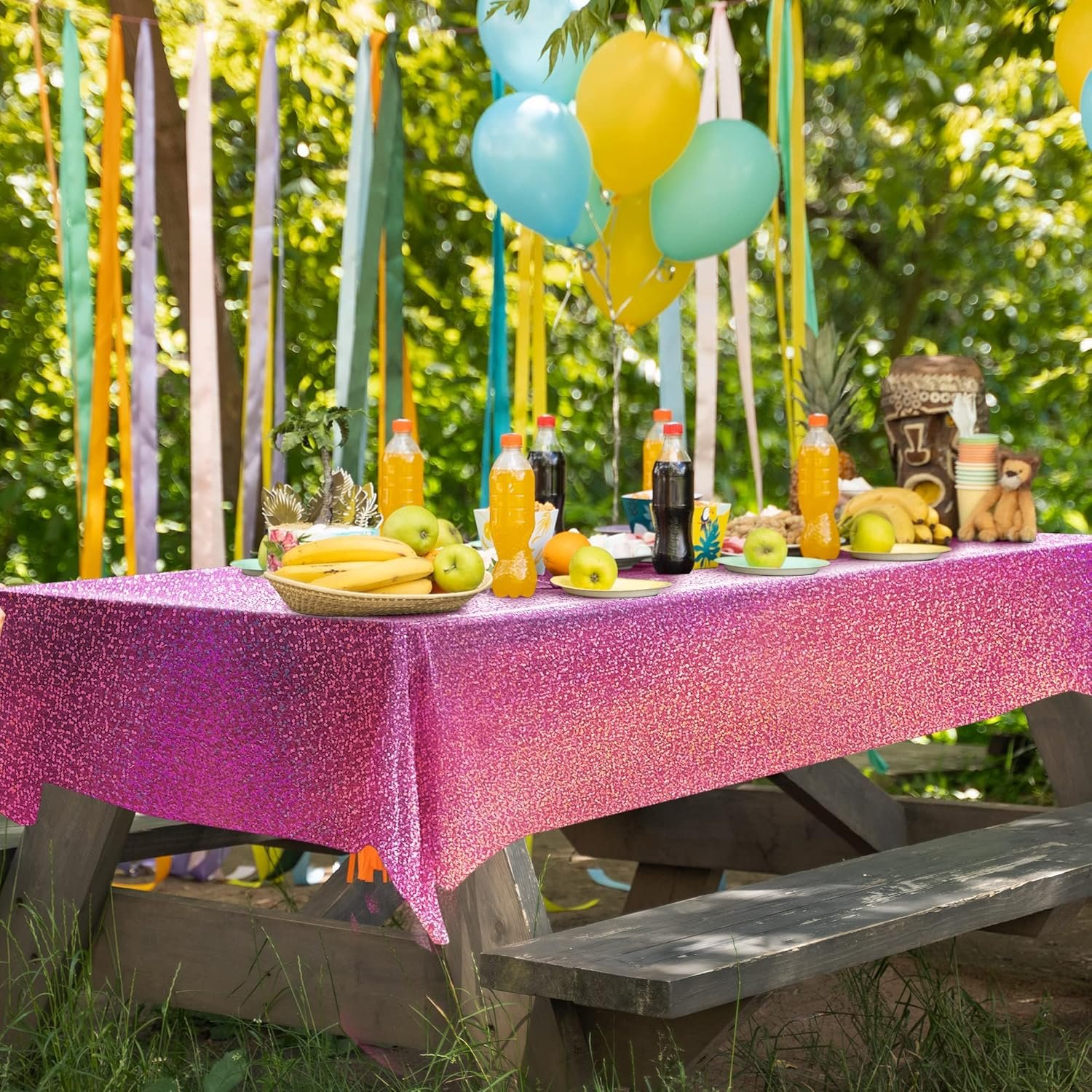 2 pcs Pink Holographic Plastic Tablecloths Laser Table Covers 40" x 108" Foil Disposable Table Cloths for Party Birthday Wedding Christmas Holiday Party Decorations - Image 6