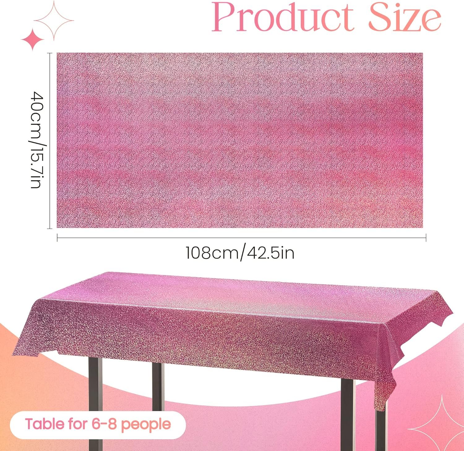 2 pcs Pink Holographic Plastic Tablecloths Laser Table Covers 40" x 108" Foil Disposable Table Cloths for Party Birthday Wedding Christmas Holiday Party Decorations - Image 2