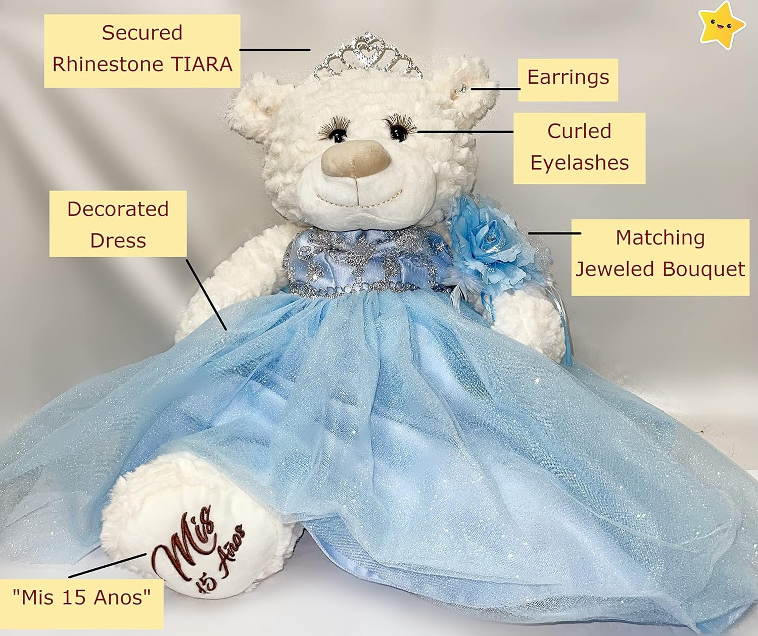 20" Quince Anos Quinceanera Last Doll Teddy Bear with Dress (Centerpiece) ~Pink~ B16831-3 - Image 4