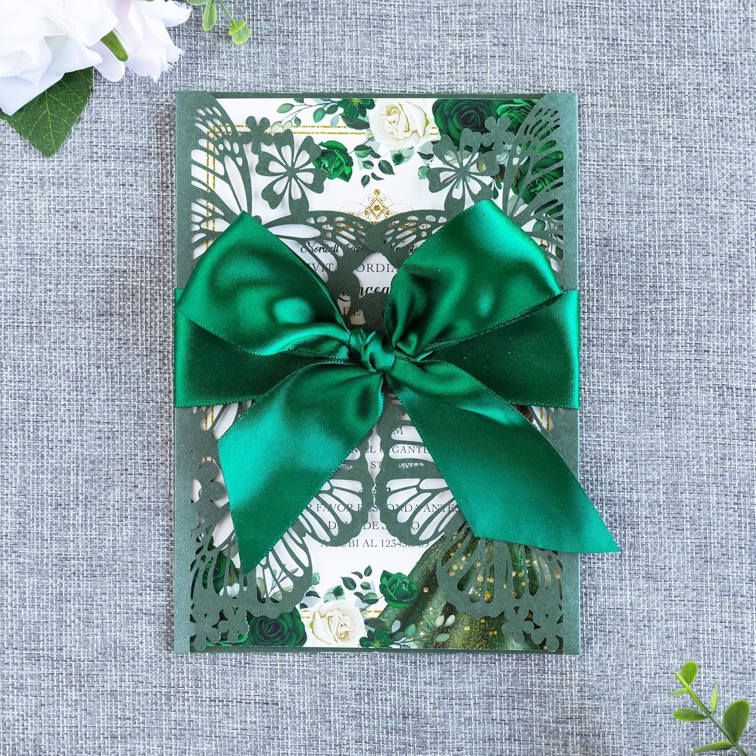 20 PCS 5.12x7.2 Butterfly Quinceanera Invitation, Laser Cut Wedding Invitation Cards with Envelopes for XV Anos Bridal Shower Baby Shower Invite (Emerald Green) - Image 2