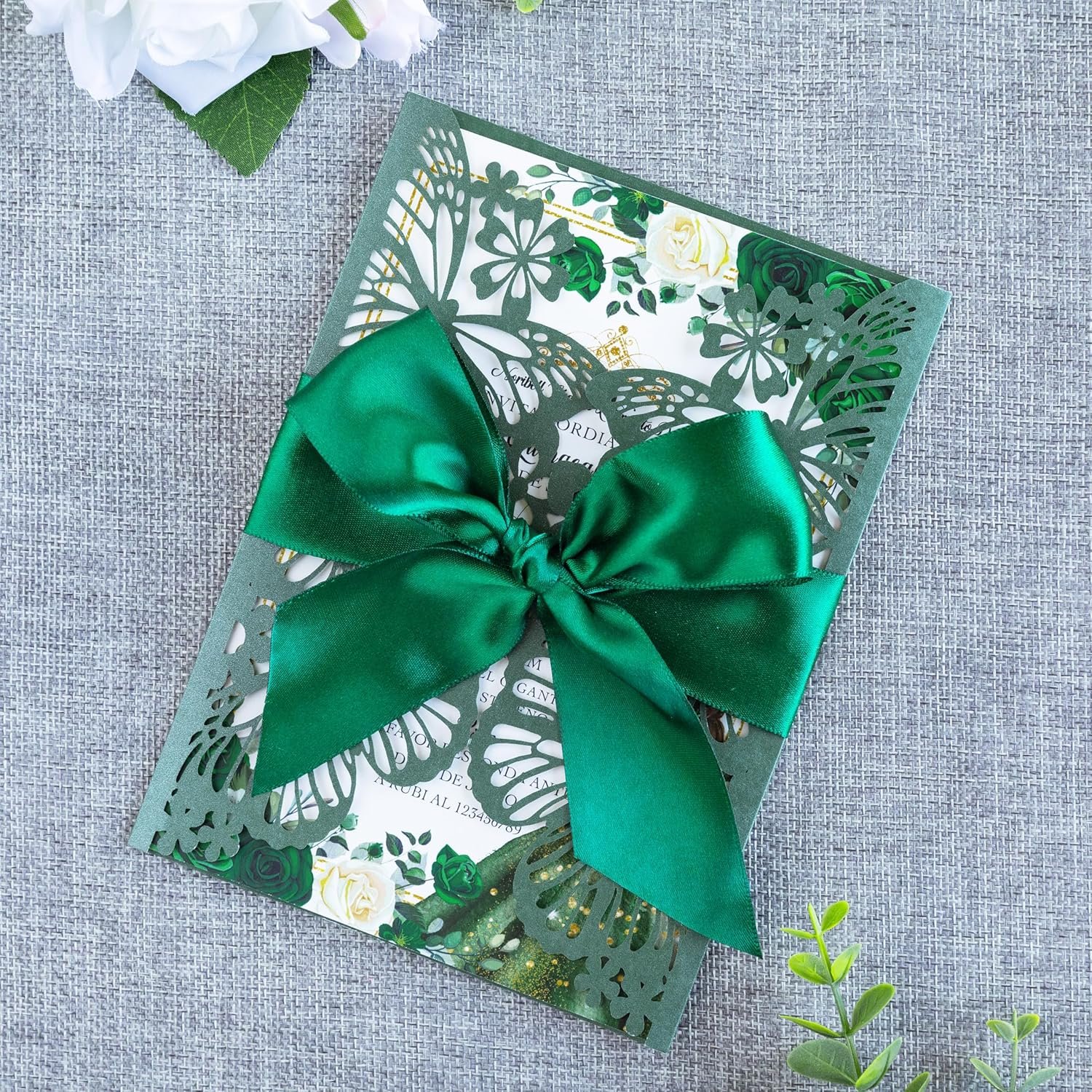 20 PCS 5.12x7.2 Butterfly Quinceanera Invitation, Laser Cut Wedding Invitation Cards with Envelopes for XV Anos Bridal Shower Baby Shower Invite (Emerald Green) - Image 3
